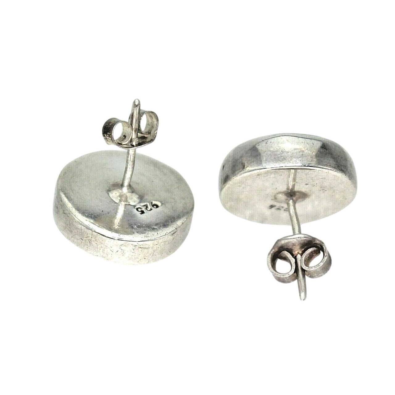 Green Glass Button Earrings .925 Sterling Silver 7.1g Round Post Back