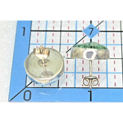 Green Glass Button Earrings .925 Sterling Silver 7.1g Round Post Back