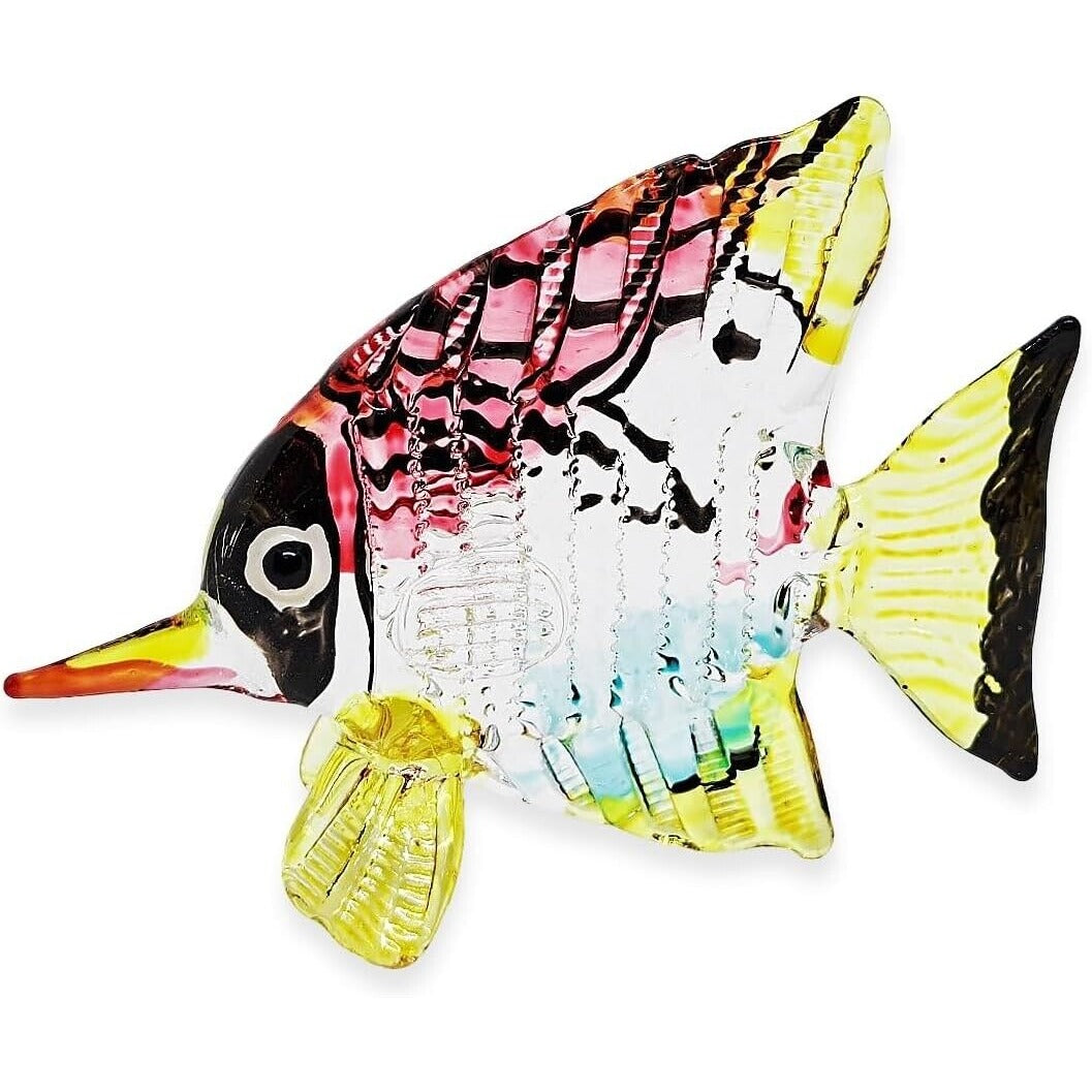 Handcrafted 2¾" Blown Glass Butterflyfish Figurine Vibrant Red & Yellow Aquarium-Themed Art Decor