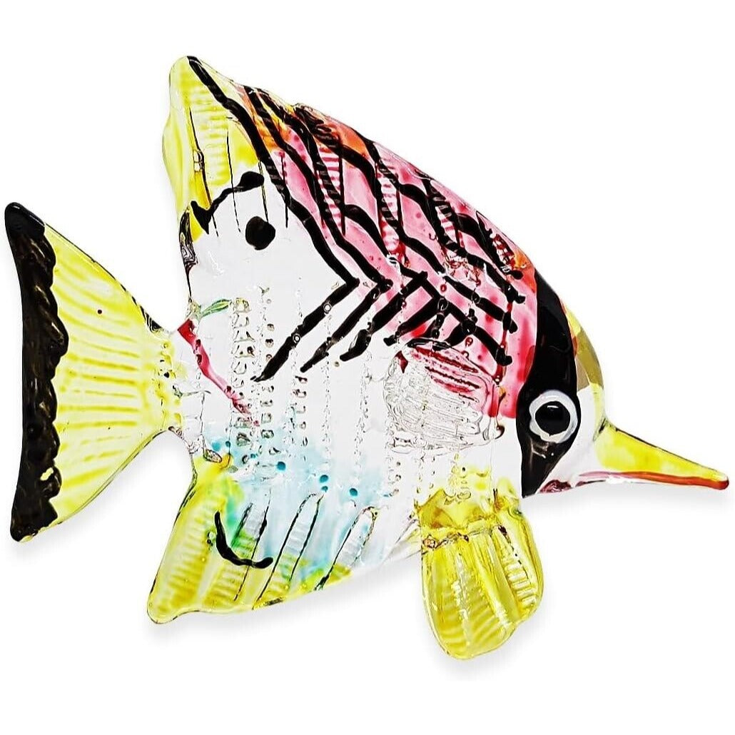 Handcrafted 2¾" Blown Glass Butterflyfish Figurine Vibrant Red & Yellow Aquarium-Themed Art Decor