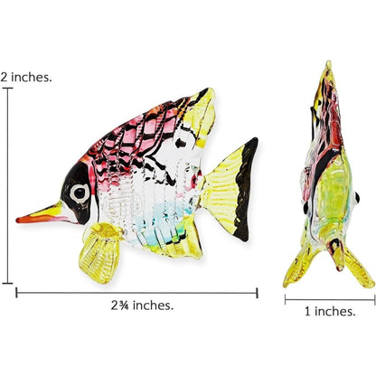 Handcrafted 2¾" Blown Glass Butterflyfish Figurine Vibrant Red & Yellow Aquarium-Themed Art Decor