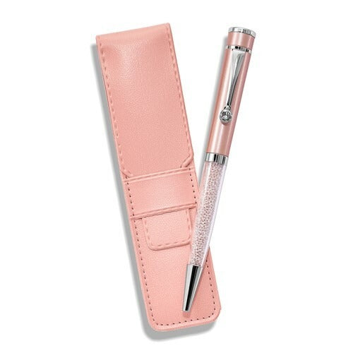 Luxury Pink Crystal Ballpoint Pen With Leather Sleeve