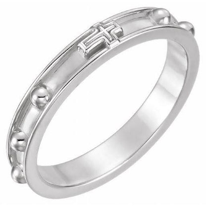 3.2mm Sterling Silver Rosary Ring .925 Cross Pattern & Beads Size 8