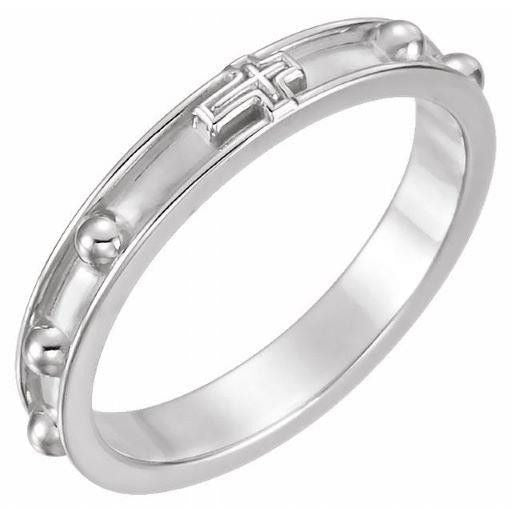3.2mm Sterling Silver Rosary Ring .925 Cross Pattern & Beads Size 8