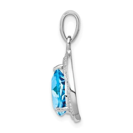 Sterling Silver Blue Topaz & Diamond Pendant