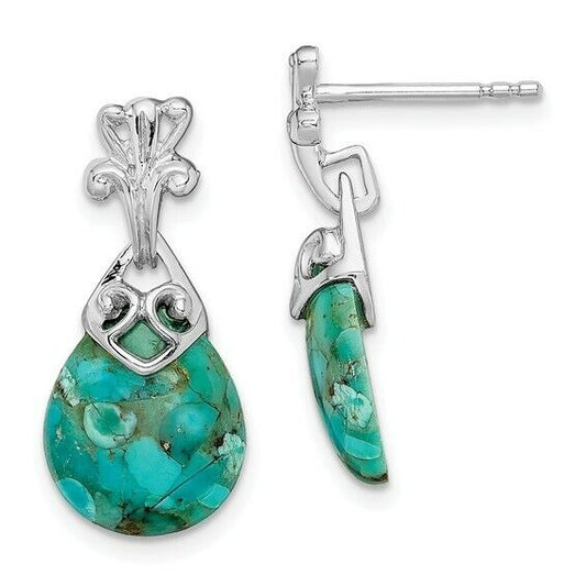 Sterling Silver Dangle Earrings Reconstituted Turquoise