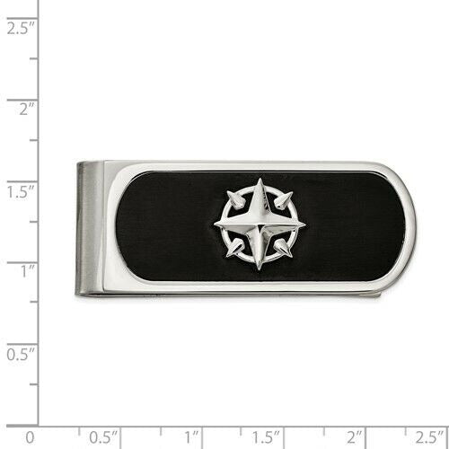 Stainless Steel Compass Money Clip With Black IP-Plating