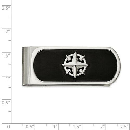 Stainless Steel Compass Money Clip With Black IP-Plating