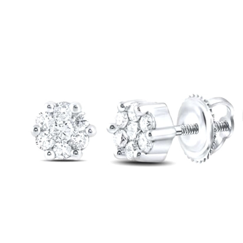 10K White Gold 1/6ctw Round Flower Cluster Diamond Earrings