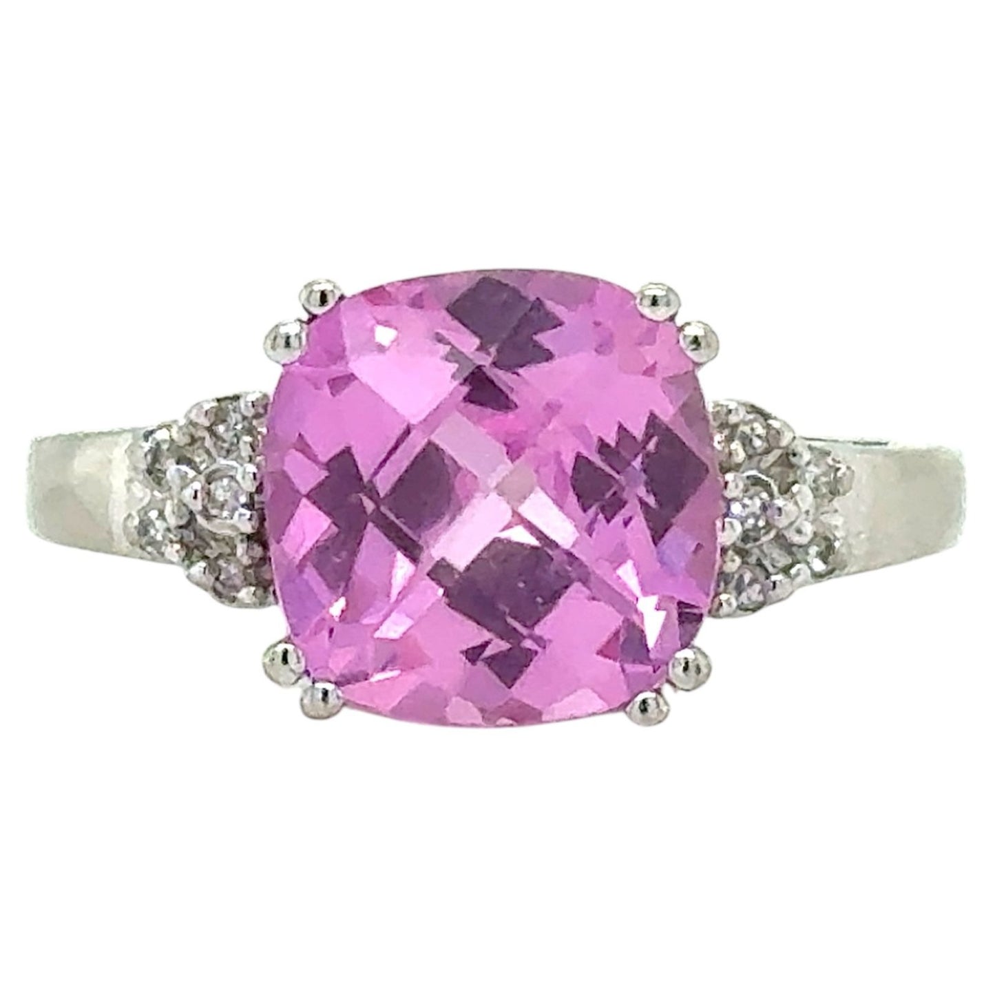 Created Pink Sapphire & Diamond 10k White Gold Ring 3.8g Size 9.5