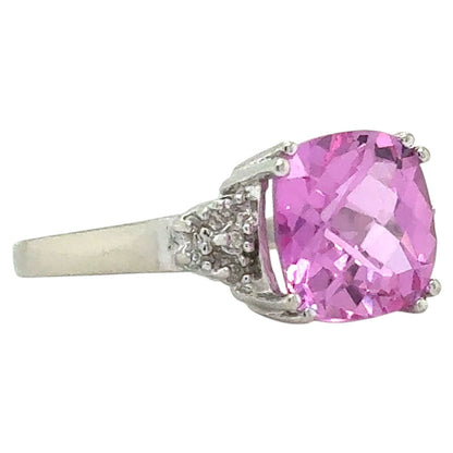 Created Pink Sapphire & Diamond 10k White Gold Ring 3.8g Size 9.5