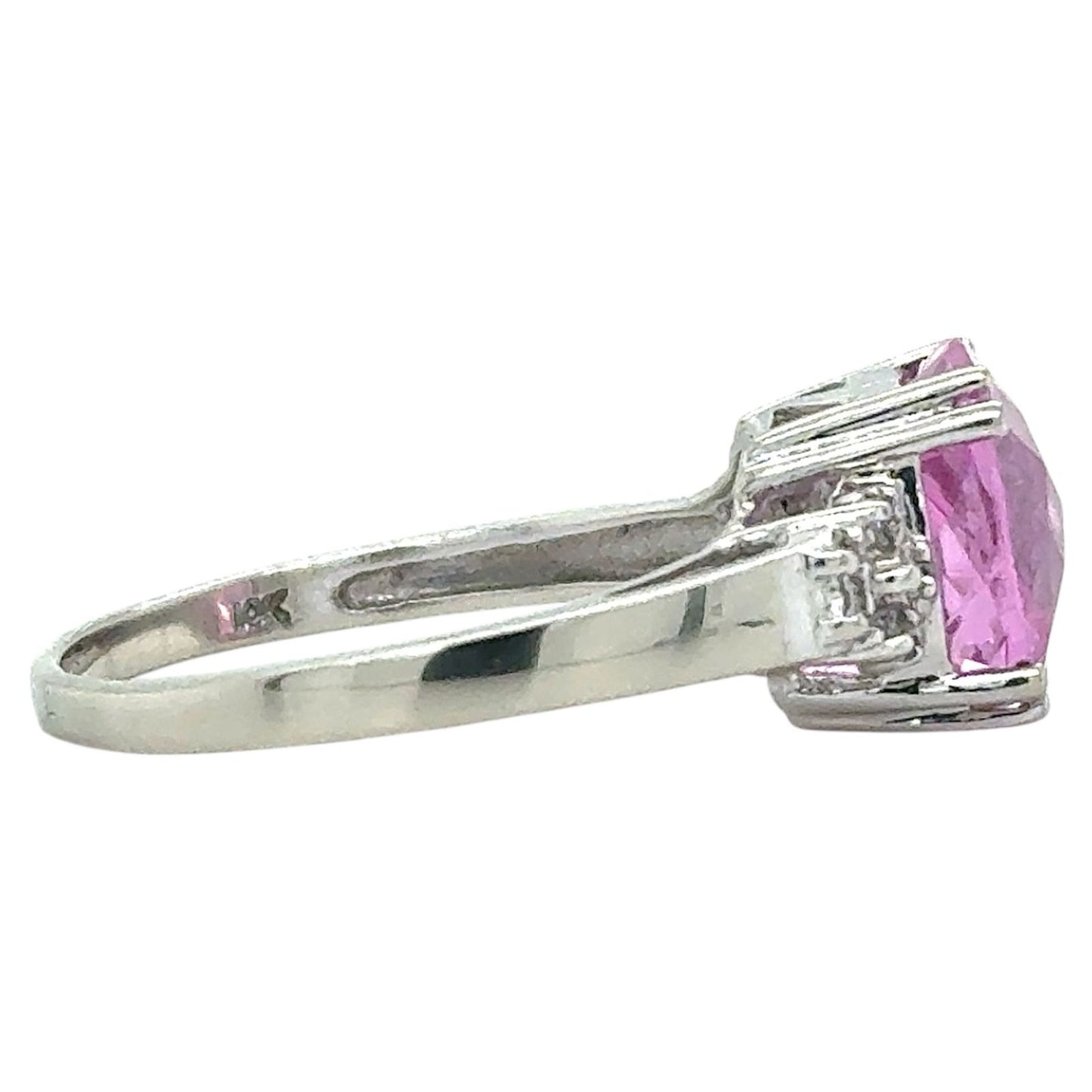 Created Pink Sapphire & Diamond 10k White Gold Ring 3.8g Size 9.5