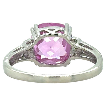 Created Pink Sapphire & Diamond 10k White Gold Ring 3.8g Size 9.5