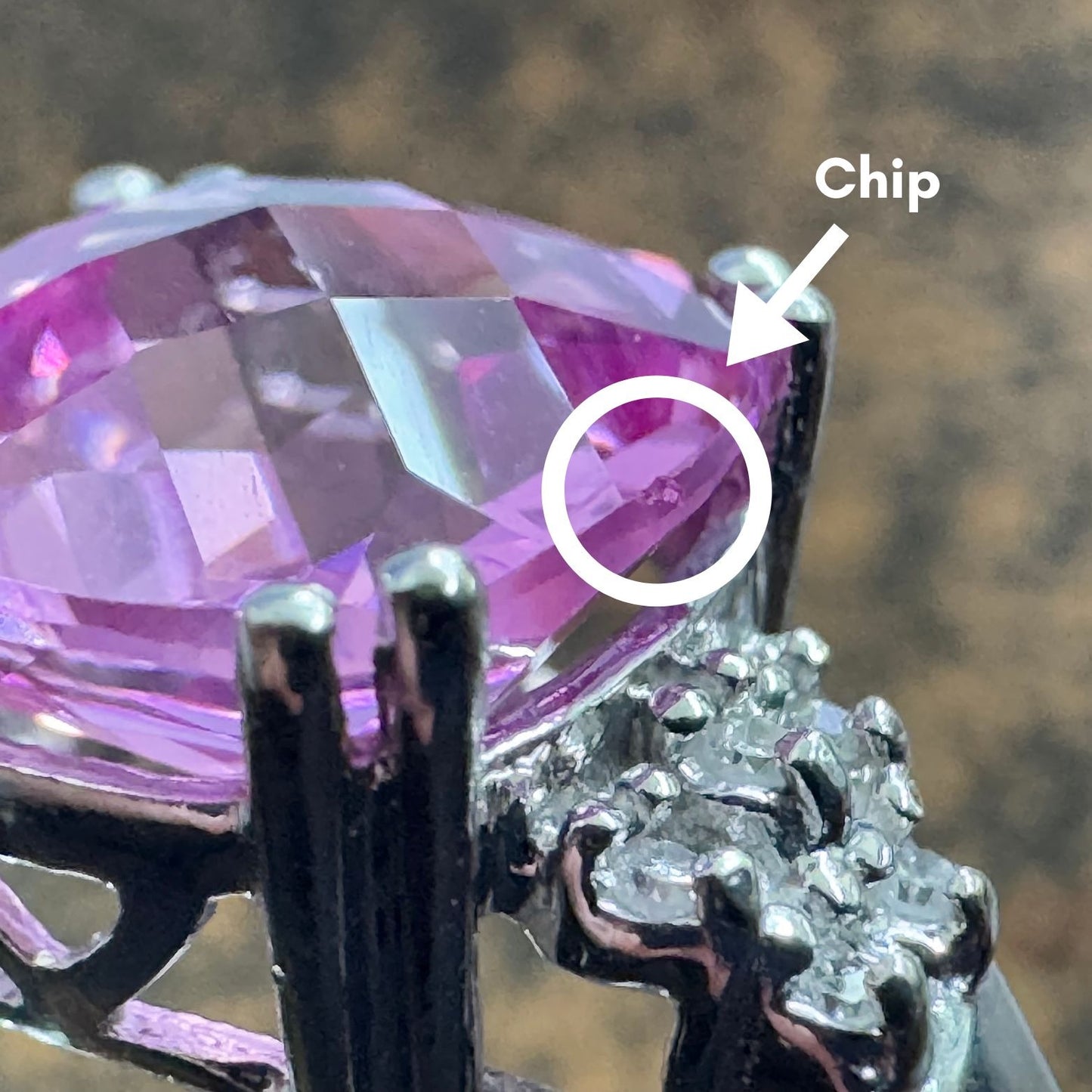 Created Pink Sapphire & Diamond 10k White Gold Ring 3.8g Size 9.5
