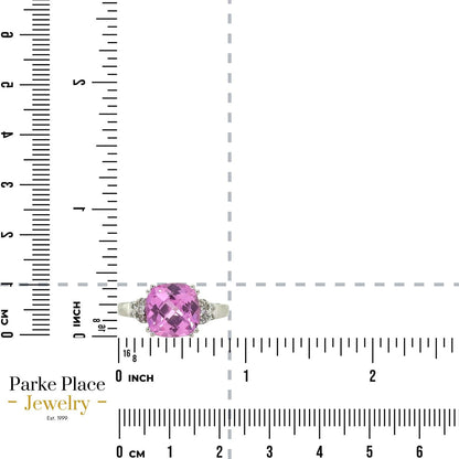 Created Pink Sapphire & Diamond 10k White Gold Ring 3.8g Size 9.5