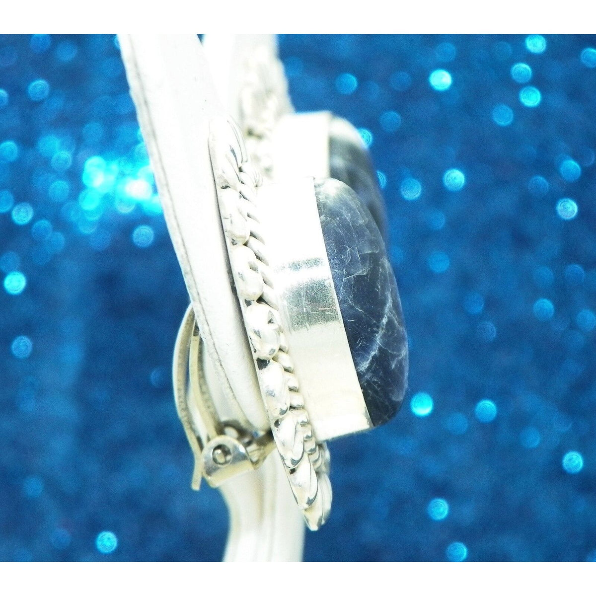 Large Oval Sodalite Clip-On Earrings .925 Sterling Silver