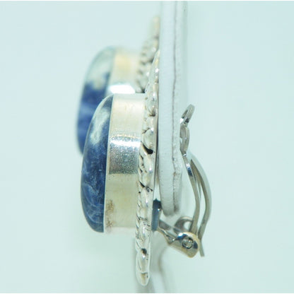 Large Oval Sodalite Clip-On Earrings .925 Sterling Silver