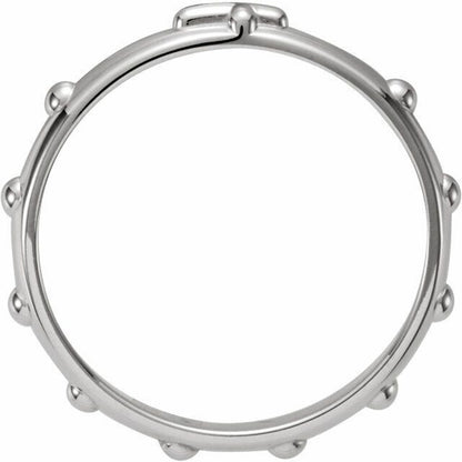 2.5mm Sterling Silver Rosary Ring .925 Cross Pattern & Beads Size 7