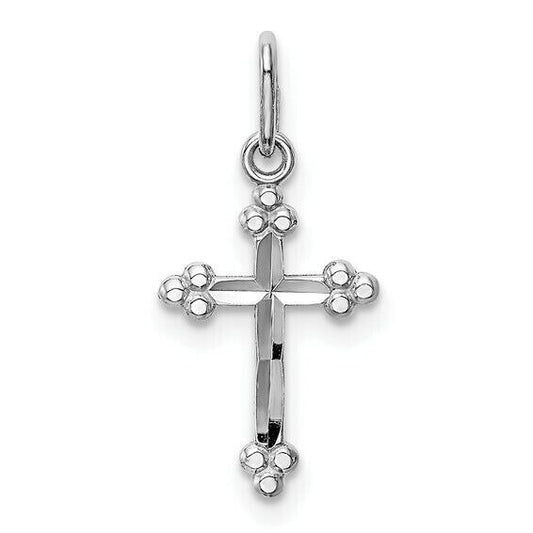 14K White Gold Polished D/C Small Budded Cross Charm