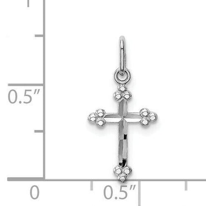 14K White Gold Polished D/C Small Budded Cross Charm