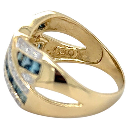 Blue Topaz & 1/10ctw Diamond 14k Yellow Gold Ring 6.2g Size 9