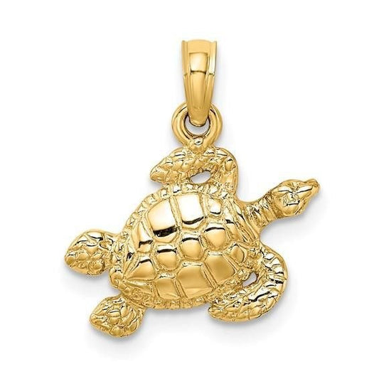 14k Yellow Gold Textured Sea Turtle Pendant Charm