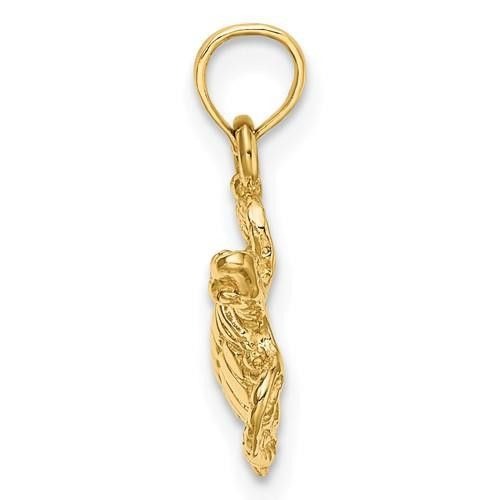 14k Yellow Gold Textured Sea Turtle Pendant Charm