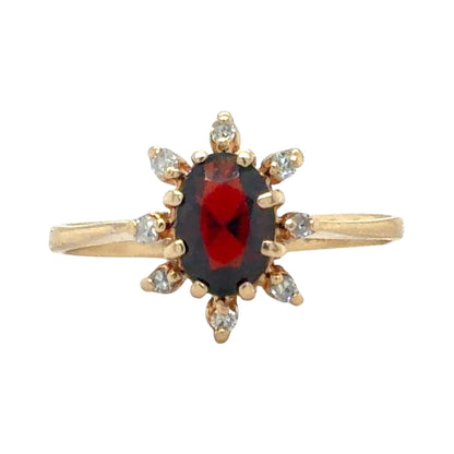 Garnet & Diamond 14k Yellow Gold Ring 2g Size 5.5