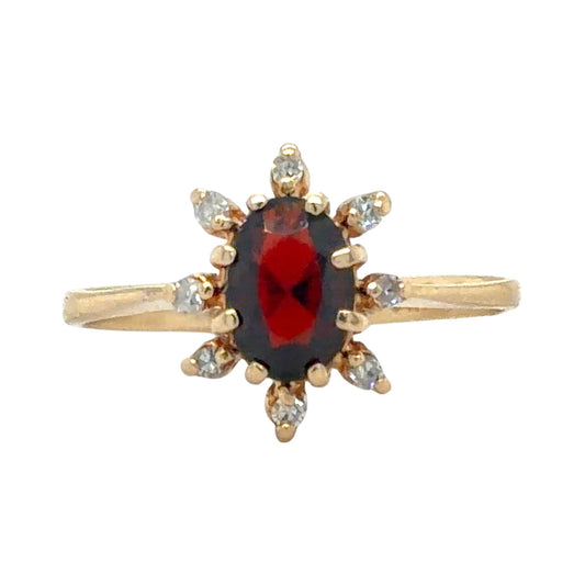 Garnet & Diamond 14k Yellow Gold Ring 2g Size 5.5