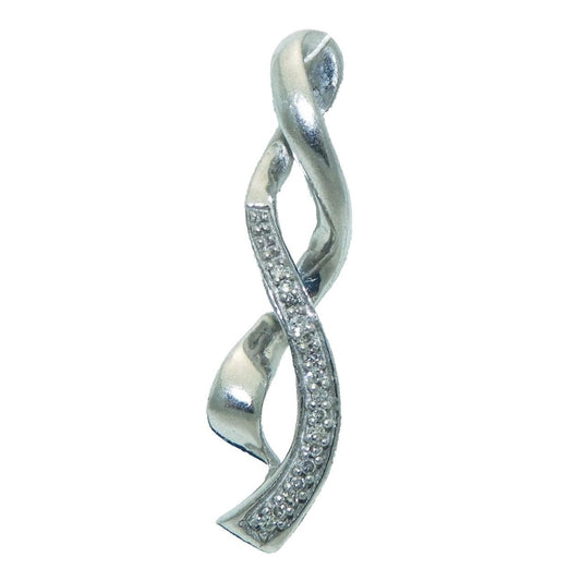Diamond Accent Pendant Real Solid .925 Sterling Silver Twisted Design 1.0g Elegant Jewelry Piece