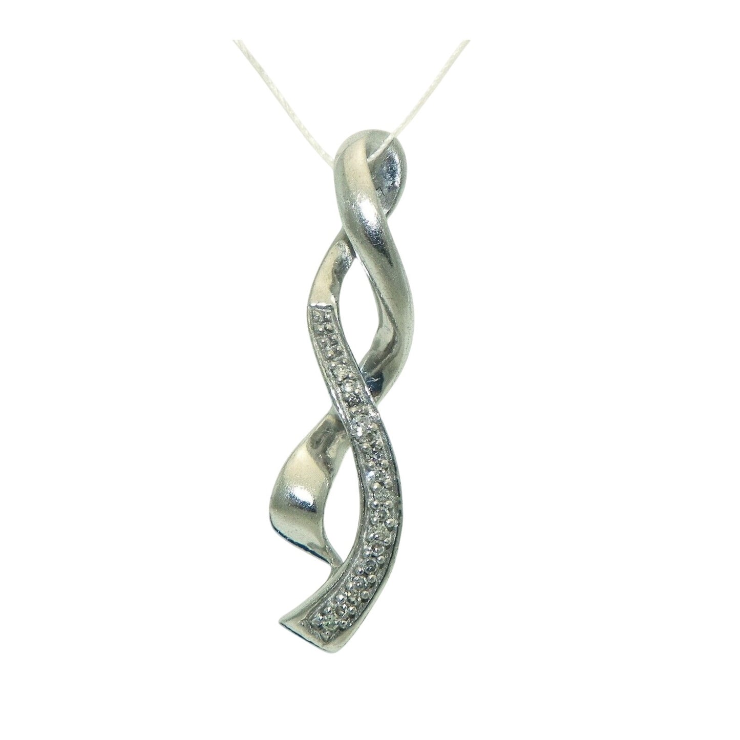 Diamond Accent Pendant Real Solid .925 Sterling Silver Twisted Design 1.0g Elegant Jewelry Piece