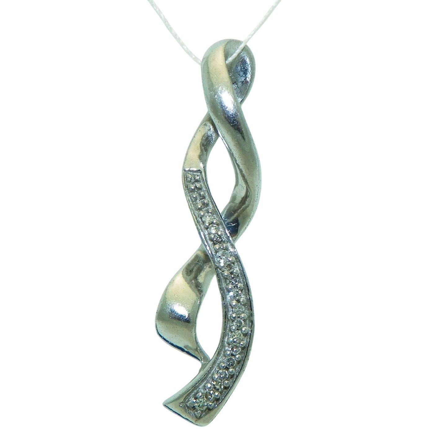 Diamond Accent Pendant Real Solid .925 Sterling Silver Twisted Design 1.0g Elegant Jewelry Piece