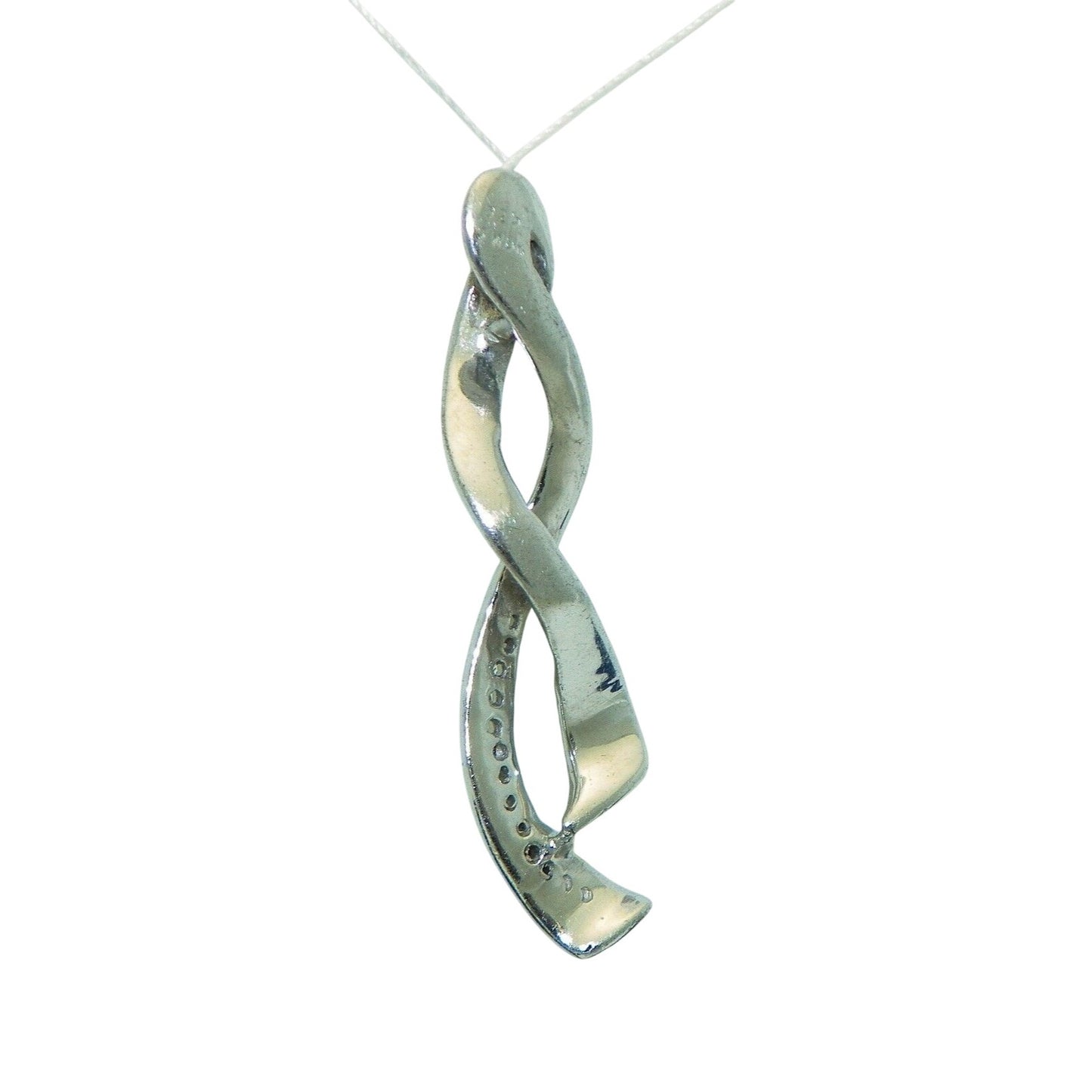 Diamond Accent Pendant Real Solid .925 Sterling Silver Twisted Design 1.0g Elegant Jewelry Piece