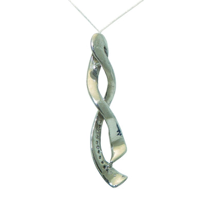 Diamond Accent Pendant Real Solid .925 Sterling Silver Twisted Design 1.0g Elegant Jewelry Piece