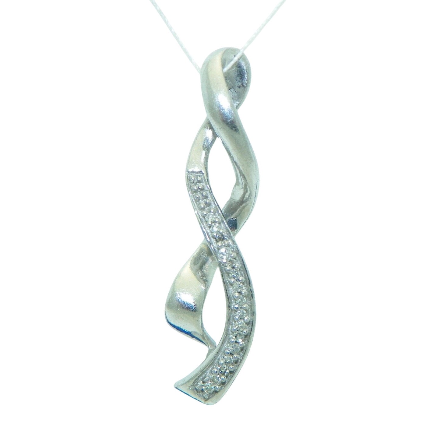 Diamond Accent Pendant Real Solid .925 Sterling Silver Twisted Design 1.0g Elegant Jewelry Piece