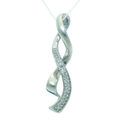 Diamond Accent Pendant Real Solid .925 Sterling Silver Twisted Design 1.0g Elegant Jewelry Piece