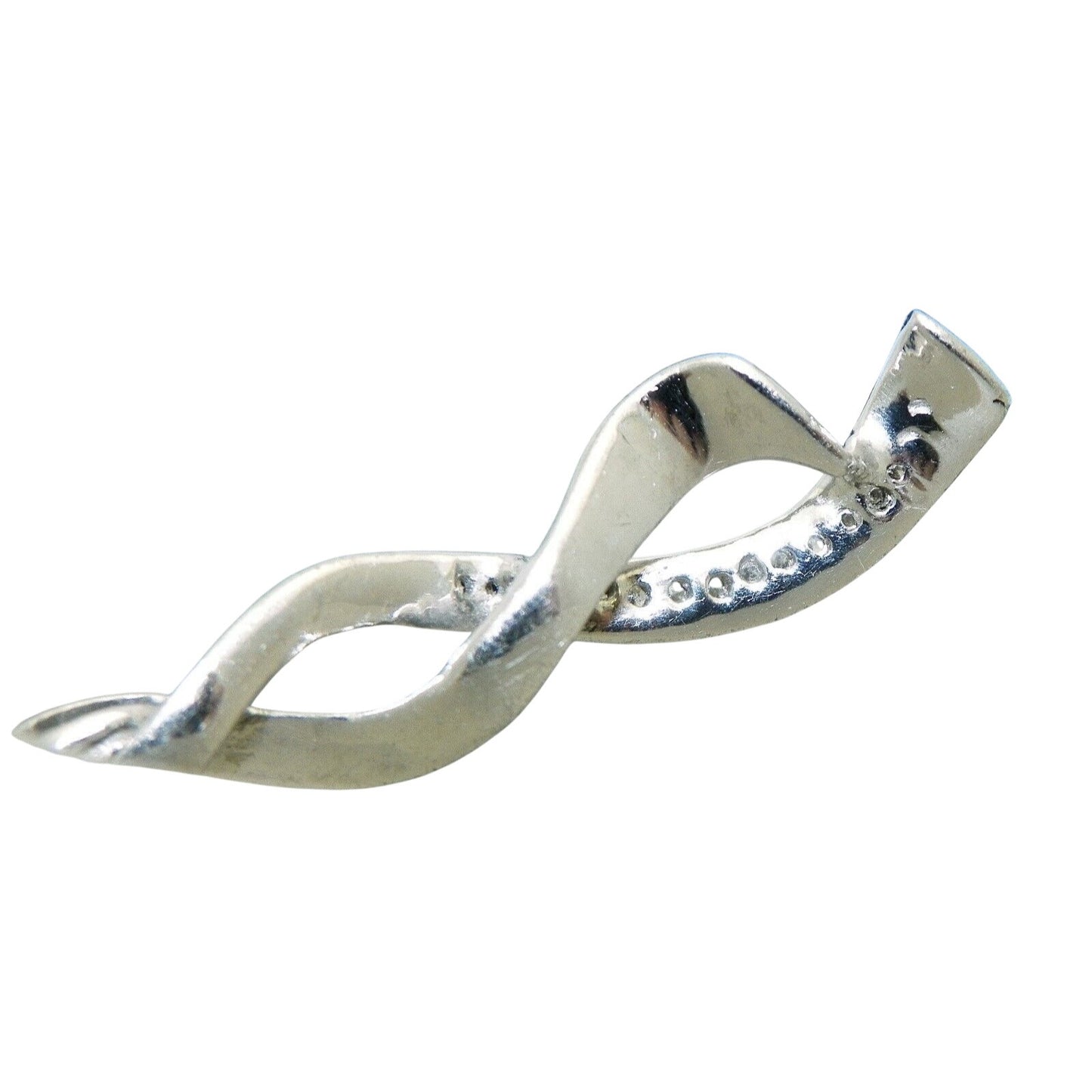 Diamond Accent Pendant Real Solid .925 Sterling Silver Twisted Design 1.0g Elegant Jewelry Piece