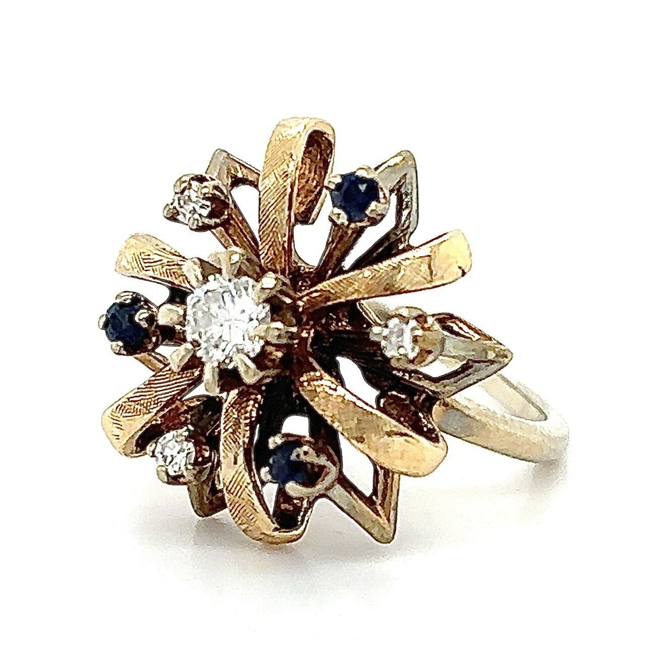 1/4ctw Diamond & Sapphire 14k Two-Tone Gold Ring 5.2g Size 3.75