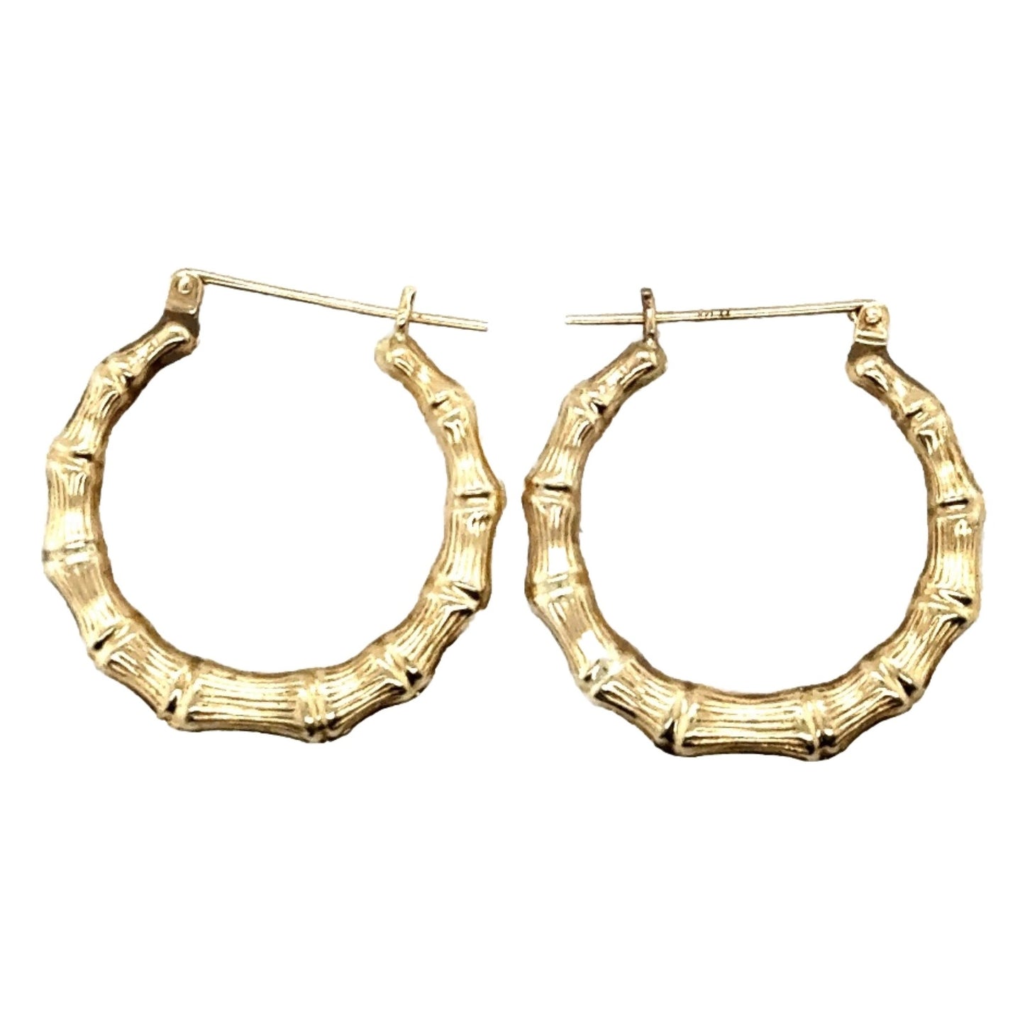 14K Yellow Gold Bamboo Style Hoop Earrings 1.4g