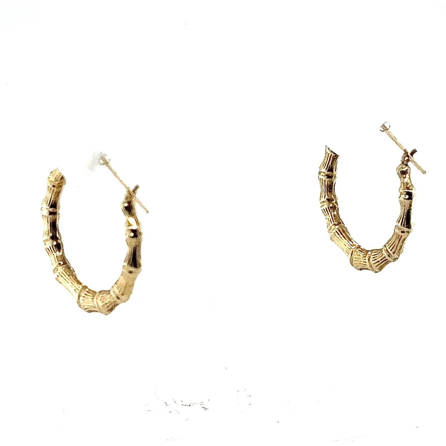 14K Yellow Gold Bamboo Style Hoop Earrings 1.4g