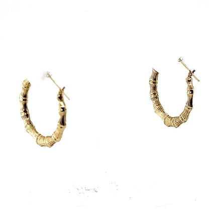14K Yellow Gold Bamboo Style Hoop Earrings 1.4g