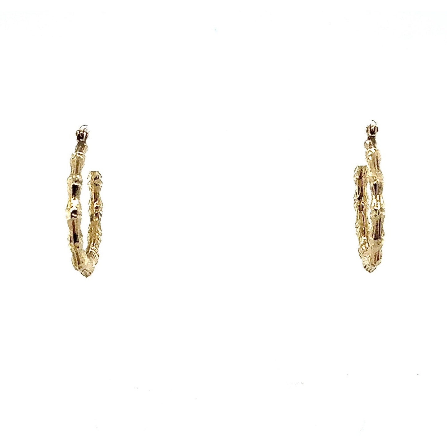 14K Yellow Gold Bamboo Style Hoop Earrings 1.4g