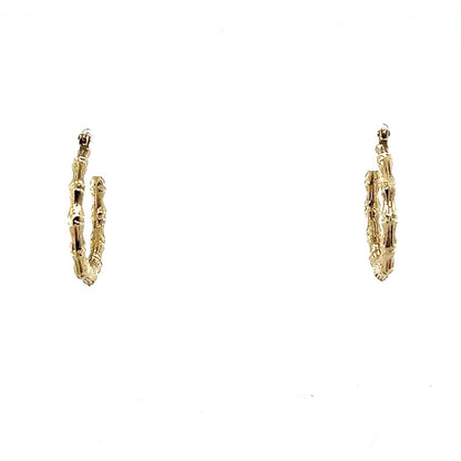 14K Yellow Gold Bamboo Style Hoop Earrings 1.4g