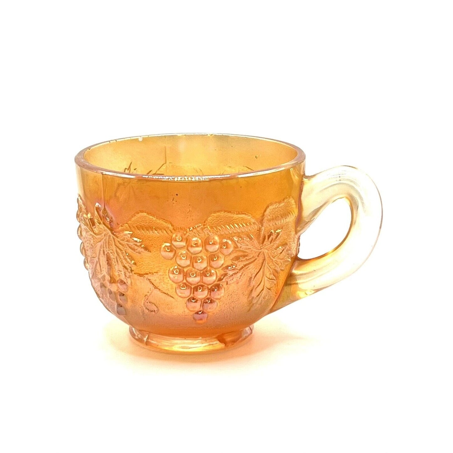 Vintage Carnival Glass Cup Iridescent Marigold Grape Vine Pattern