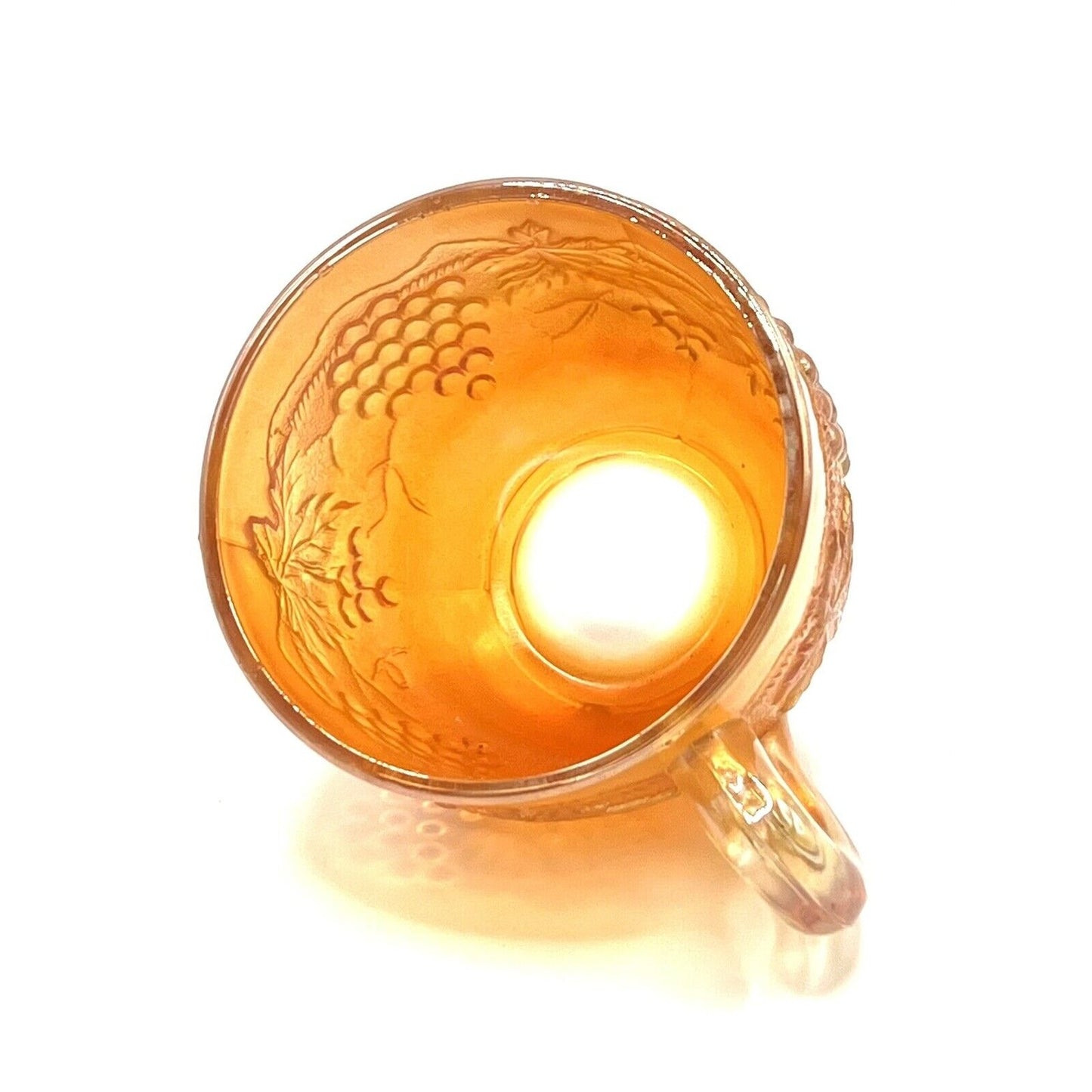 Vintage Carnival Glass Cup Iridescent Marigold Grape Vine Pattern