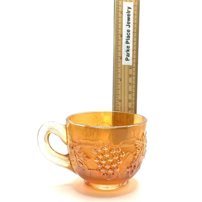 Vintage Carnival Glass Cup Iridescent Marigold Grape Vine Pattern