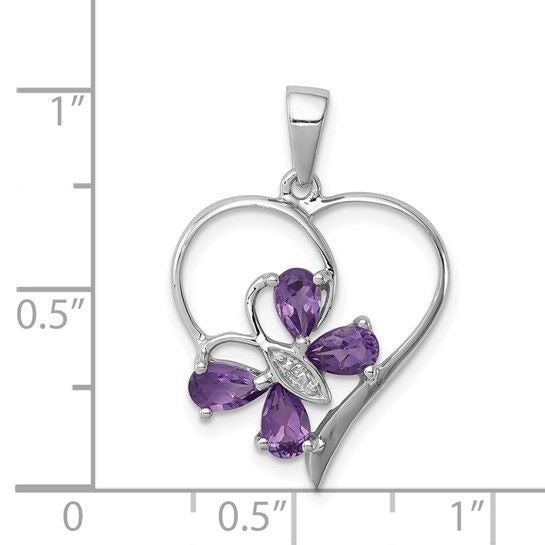 Sterling Silver Amethyst & Diamond Butterfly Heart Pendant