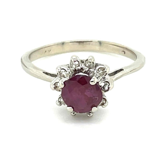 .85ct Ruby & .20ct Diamond Accent Ring Solid 14k White Gold 1.8g Size 5