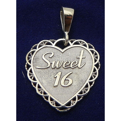 Sweet 16 Heart Pendant 14k White Gold 3.0g