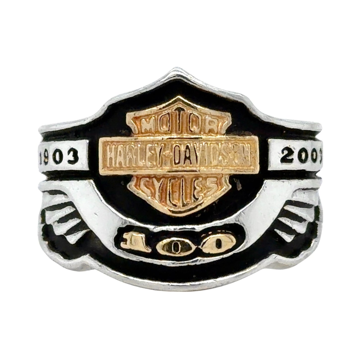 Harley Davidson Sterling Silver & 18k Yellow Gold 100th Anniversary Ring Size 13.25 23.9g